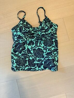 Lands' End Teal and Black Floral Tankini Top